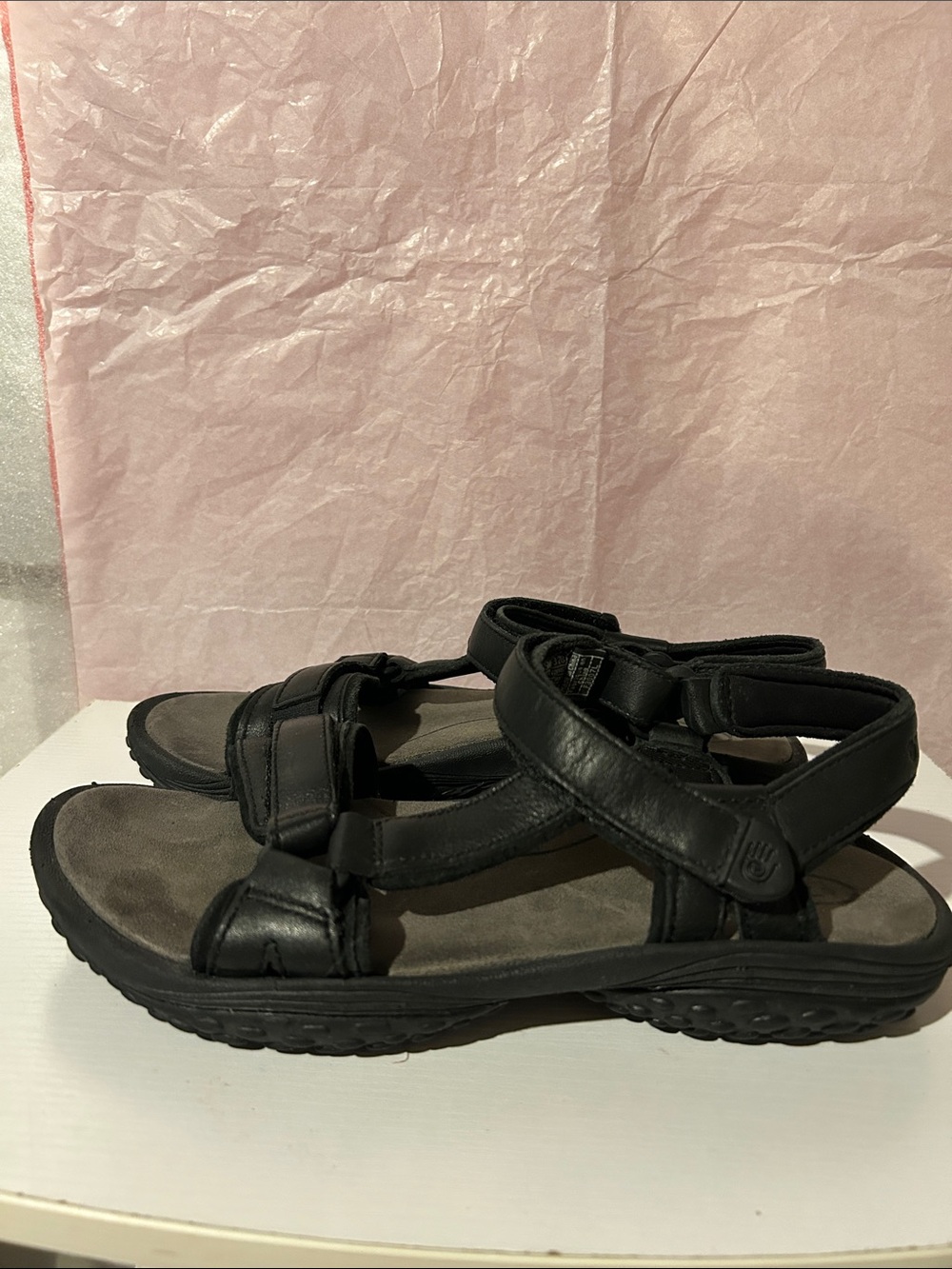 Teva Black Leather Comfort Strap Sandals